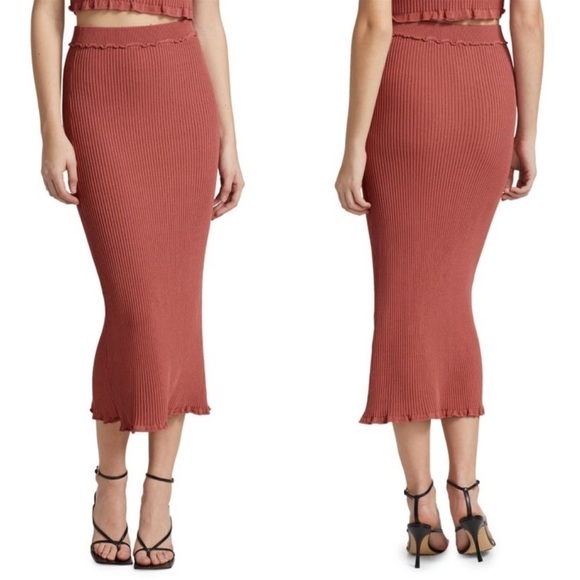 Altuzarra Turley ribbed knit ruffle midi skirt pink size large - Picture 1 of 8